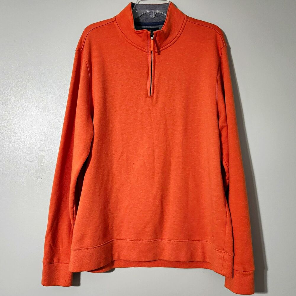 Brooks Brothers Orange 100% Cotton Knit 1/4 Zip Mock Neck Logo Sweatshirt Large